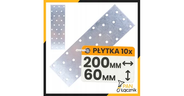 Płaskownik Płytka Perforowana PP10 Łącznik Ciesielski 200x60x2 Ocynk 10szt