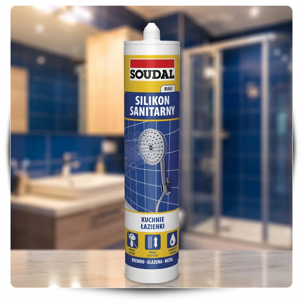 Silikon Sanitarny Biały Uszczelniacz Soudal 280ml Odporny na Wilgoć Pleśń