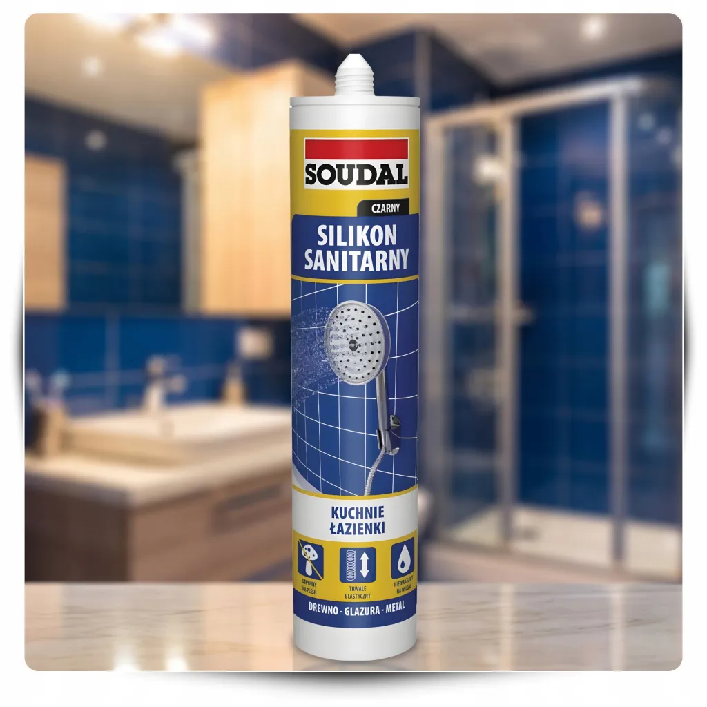 Silikon sanitarny Czarny Uszczelniacz Soudal 280 ml Odporny na Pleśń Wilgoć