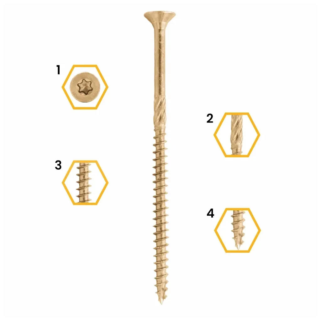 WKRĘTY CIESIELSKIE DO DREWNA 6x140 STOŻKOWE TORX 100szt WT-60140 AZMET