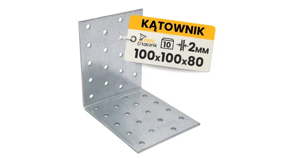 Kątownik Ciesielski Łącznik KM16 Montażowy 100x100x80x2 Stalowy Ocynk 10szt