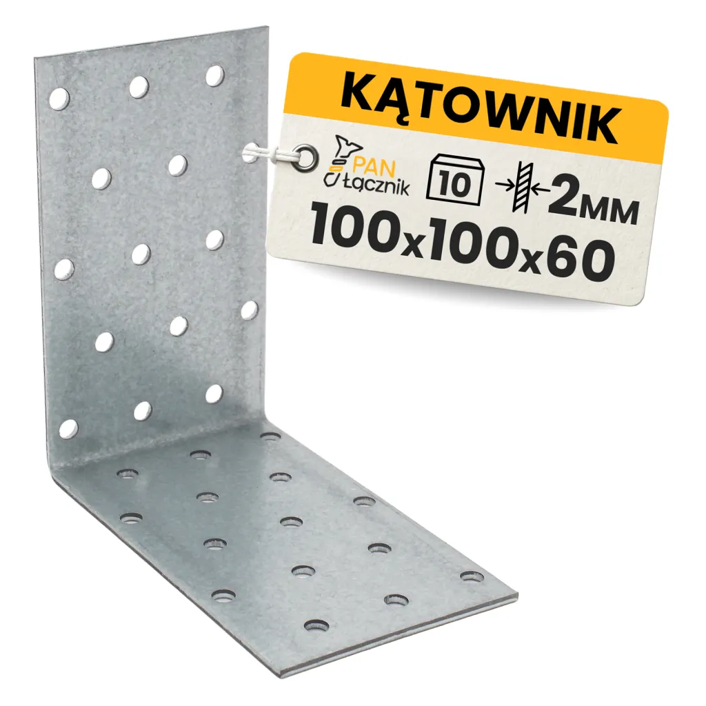 Kątownik Ciesielski Łącznik KM15 Montażowy 100x100x60x2 Stalowy Ocynk 10szt