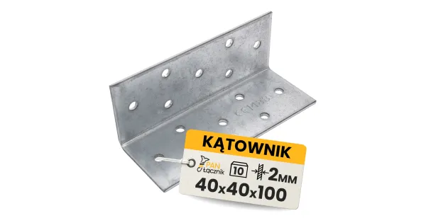 Kątownik Ciesielski Łącznik KM4 Montażowy 40x40x100x2 Stalowy Ocynk 10szt