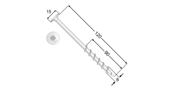 WKRĘTY DO GAZOBETONU 8x120 TORX ŁEB TALERZOWY 50szt