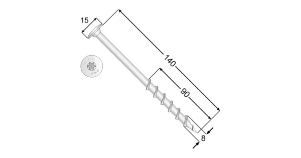 WKRĘTY DO GAZOBETONU 8x140 TORX ŁEB TALERZOWY 50szt