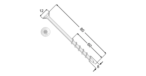 WKRĘTY DO GAZOBETONU 8x80 TORX ŁEB STOŻKOWY 50szt