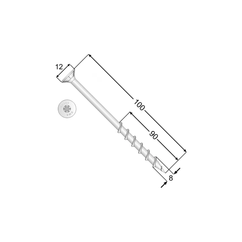 WKRĘTY DO GAZOBETONU 8x100 TORX ŁEB STOŻKOWY 50szt