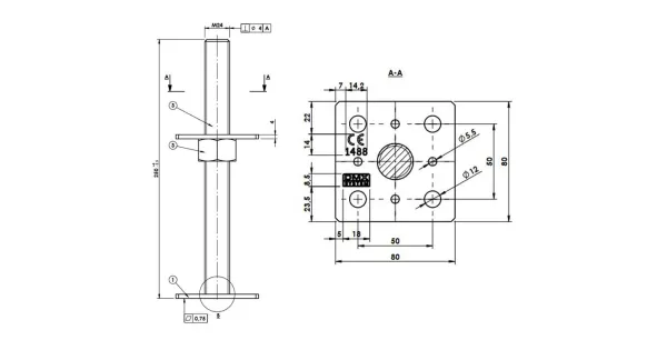 PSR 80 M24 PODSTAWA SŁUPA REGULOWANA 80x250x4