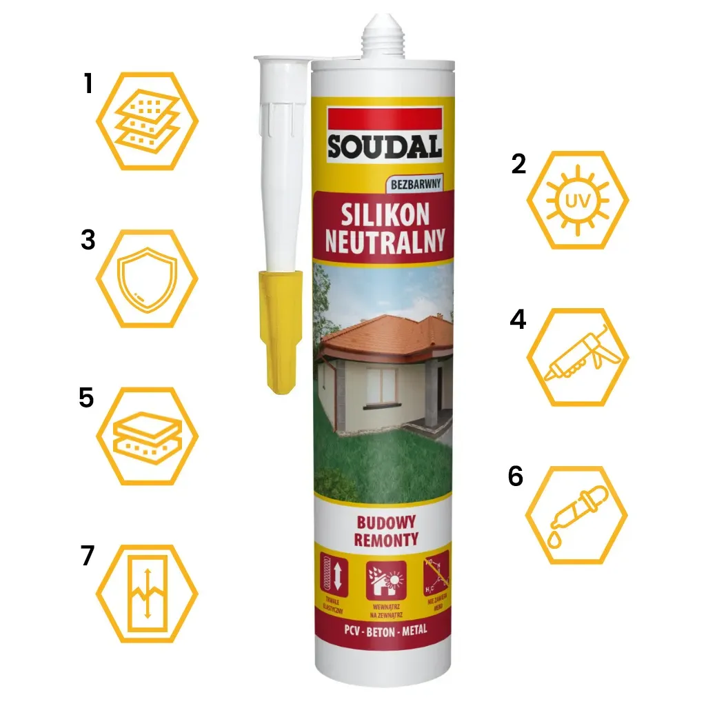 Silikon Neutralny Budowlany Bezbarwny Soudal 280ml Uszczelniacz Elastyczny