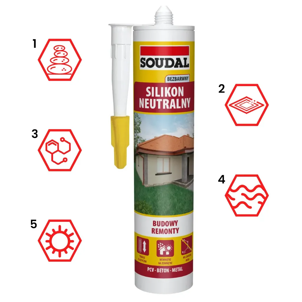 Silikon Neutralny Budowlany Bezbarwny Soudal 280ml Uszczelniacz Elastyczny