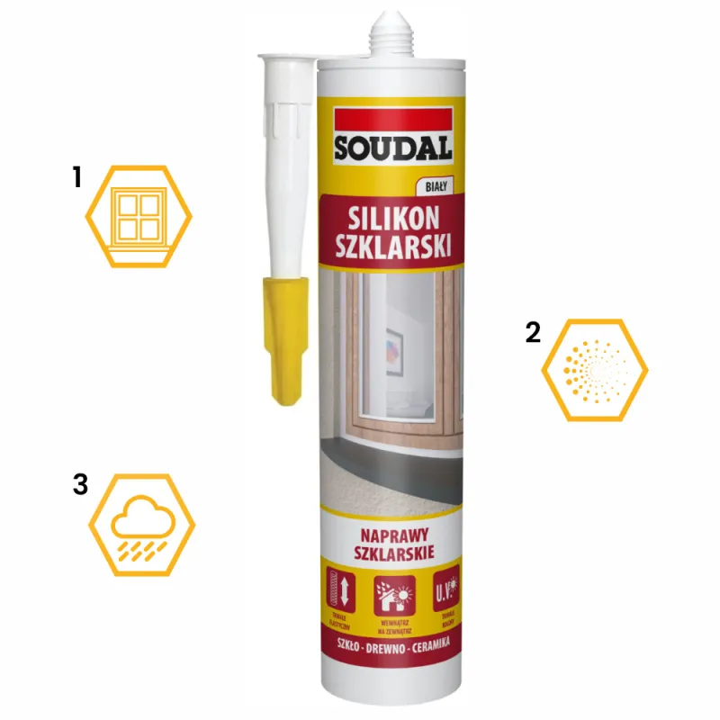 SILIKON USZCZELNIACZ SZKLARSKI BIAŁY SOUDAL 280 ml