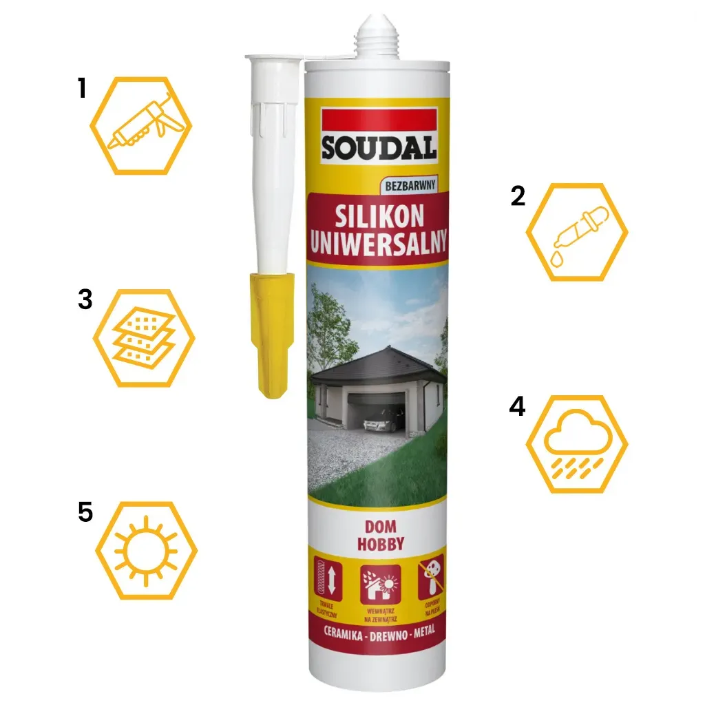 Silikon Przezroczysty Uniwersalny Bezbarwny Uszczelniacz Soudal 280 ml