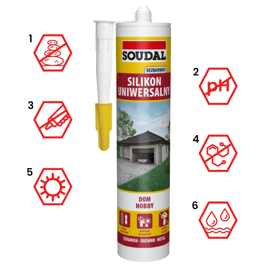 Silikon Przezroczysty Uniwersalny Bezbarwny Uszczelniacz Soudal 280 ml