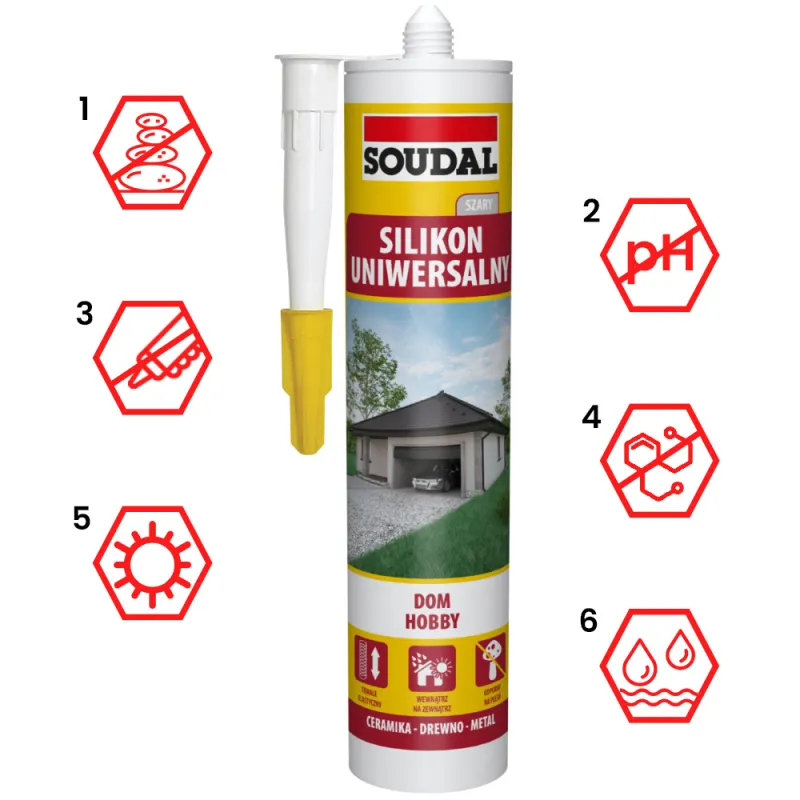 SILIKON UNIWERSALNY USZCZELNIACZ SZARY SOUDAL 280 ml