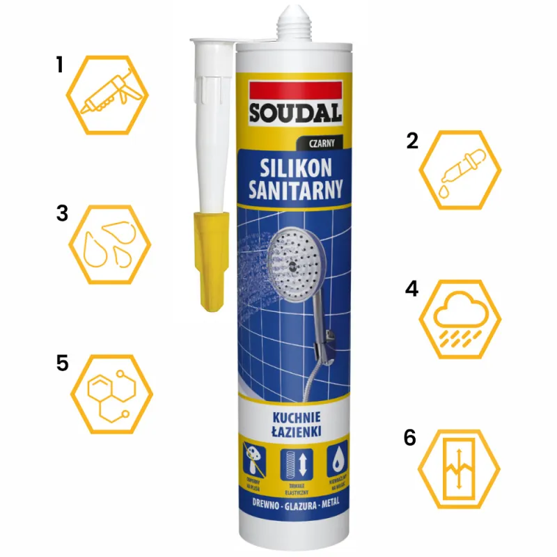 SILIKON SANITARNY USZCZELNIACZ CZARNY SOUDAL 280 ml