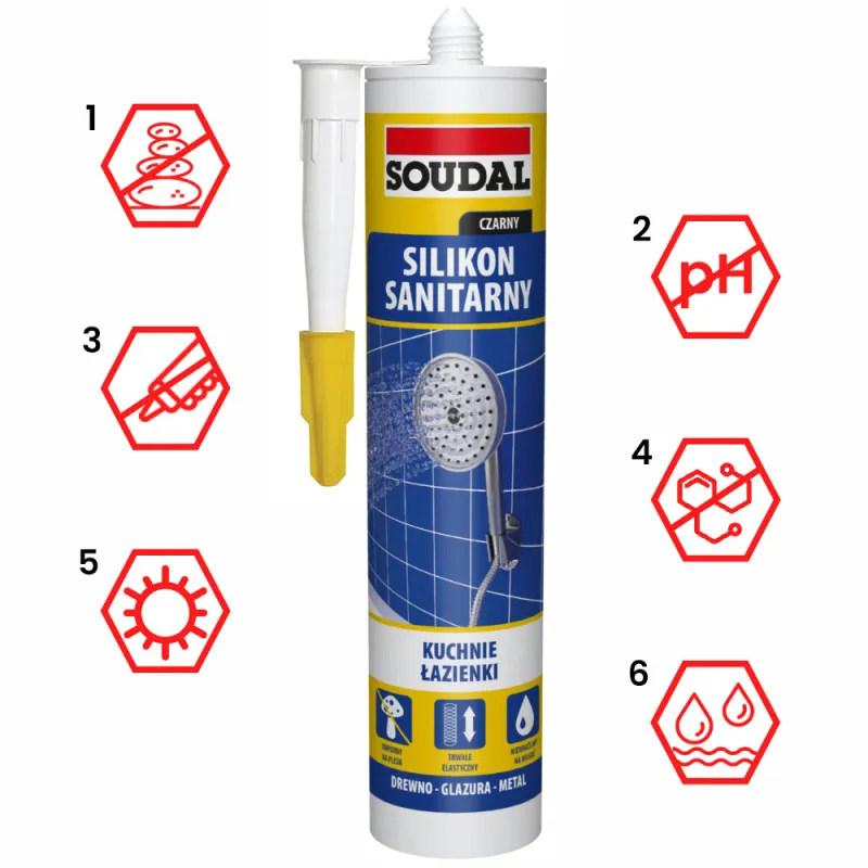 SILIKON SANITARNY USZCZELNIACZ CZARNY SOUDAL 280 ml