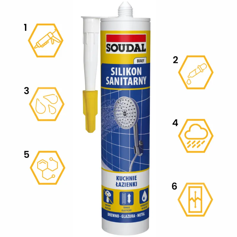 SILIKON SANITARNY USZCZELNIACZ BIAŁY SOUDAL 280 ml