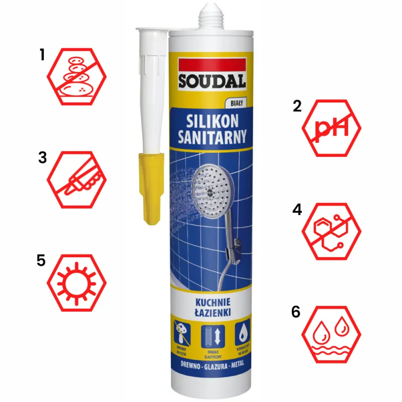 SILIKON SANITARNY USZCZELNIACZ BIAŁY SOUDAL 280 ml