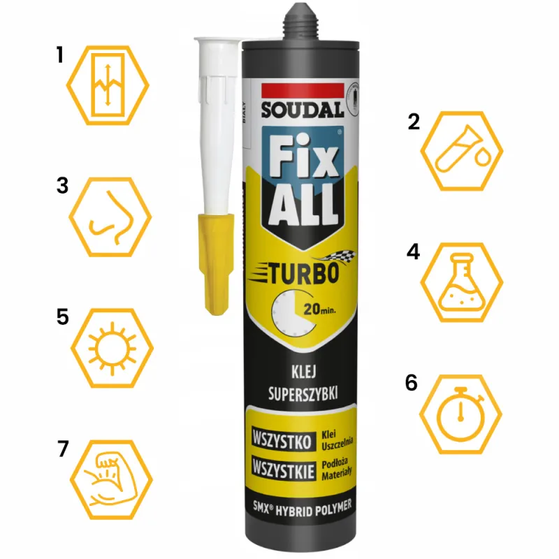 FIX ALL TURBO KLEJ USZCZELNIACZ HYBRYDOWY BIAŁY SOUDAL 290 ml