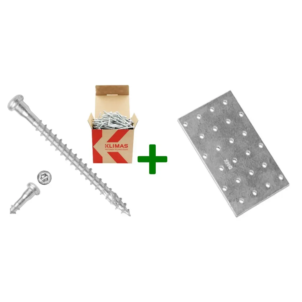Płytka perforowana łącznik płaski PP33 + wkręty do łączników 5x70mm
