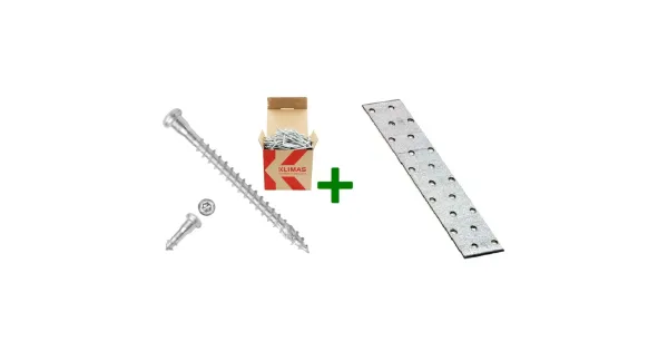 Płytka perforowana łącznik płaski PP28 + wkręty do łączników 5x70mm