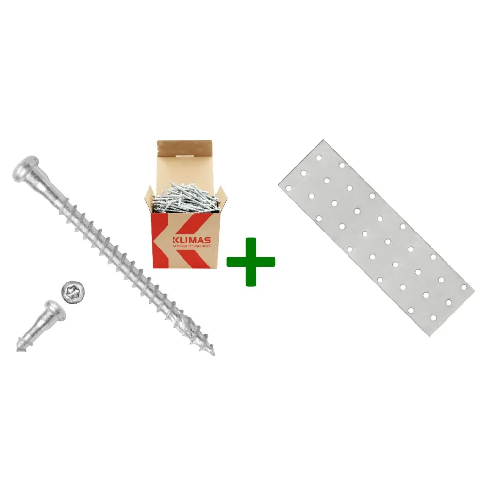 Płytka perforowana łącznik płaski PP12 + wkręty do łączników 5x70mm