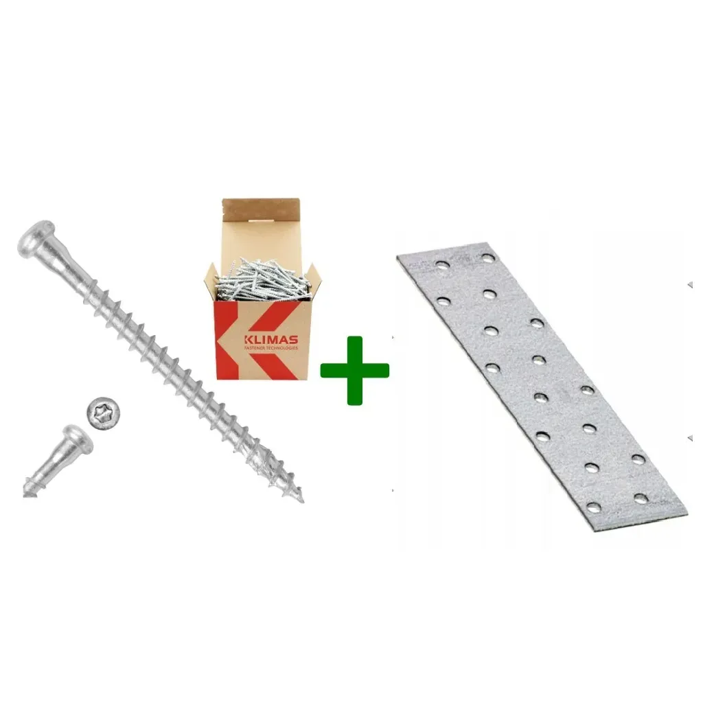Płytka perforowana łącznik płaski PP4 + wkręty do łączników 5x70mm