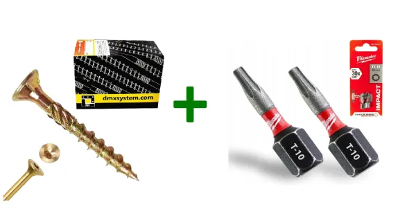 Wkręty ciesielskie stożkowe TORX 3x40 Domax + Bit Milwaukee TX10 (25mm) 2szt.