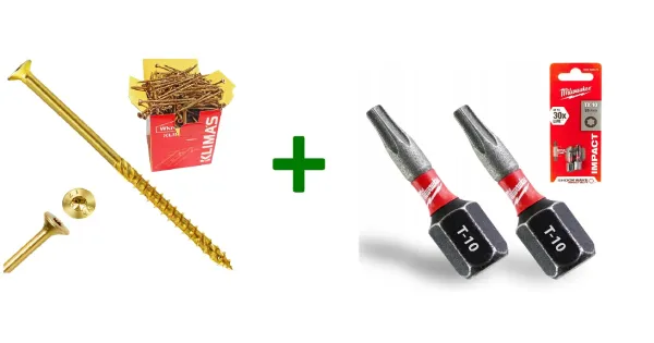 Wkręty ciesielskie stożkowe TORX 3x40 Klimas + Bit Milwaukee TX10 (25mm) 2szt.