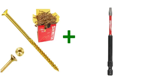 Wkręty ciesielskie stożkowe TORX 3,5x40 Klimas + Bit Milwaukee TX15 (90mm)