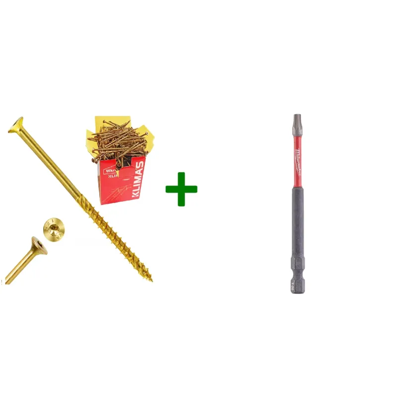 Wkręty ciesielskie stożkowe TORX 4,5x70 Klimas + Bit Milwaukee TX20 (90mm)