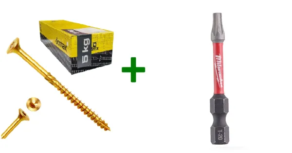 Wkręty ciesielskie stożkowe TORX 4x80 Domax 5kg + Bit Milwaukee TX20 (50mm)