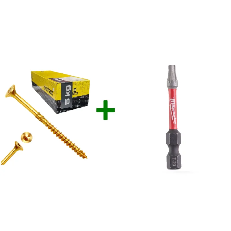 Wkręty ciesielskie stożkowe TORX 4x80 Domax 5kg + Bit Milwaukee TX20 (50mm)