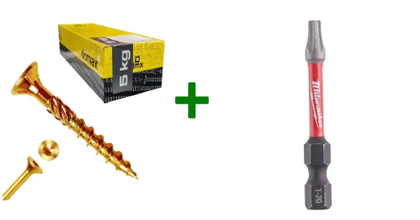 Wkręty ciesielskie stożkowe TORX 4x45 Domax 5kg + Bit Milwaukee TX20 (50mm)