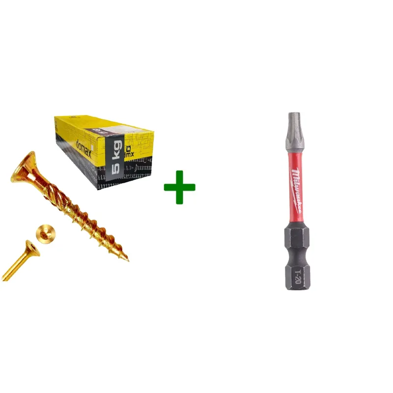 Wkręty ciesielskie stożkowe TORX 4x45 Domax 5kg + Bit Milwaukee TX20 (50mm)