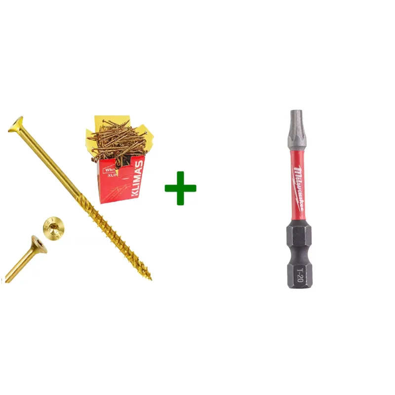 Wkręty ciesielskie stożkowe TORX 4,5x40 Klimas + Bit Milwaukee TX20 (50mm)