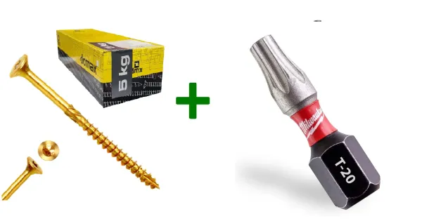 Wkręty ciesielskie stożkowe TORX 4x50 Domax 5kg + Bit Milwaukee TX20 (25mm)