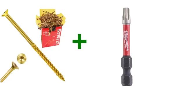 Wkręty ciesielskie stożkowe TORX 5x90 Klimas + Bit Milwaukee TX25 (50mm)