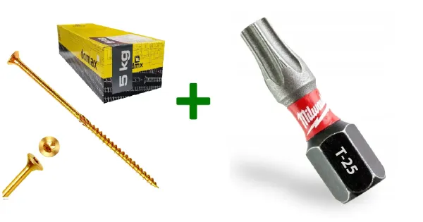 Wkręty ciesielskie stożkowe TORX 5x120 Domax 5kg + Bit Milwaukee TX25 (25mm)