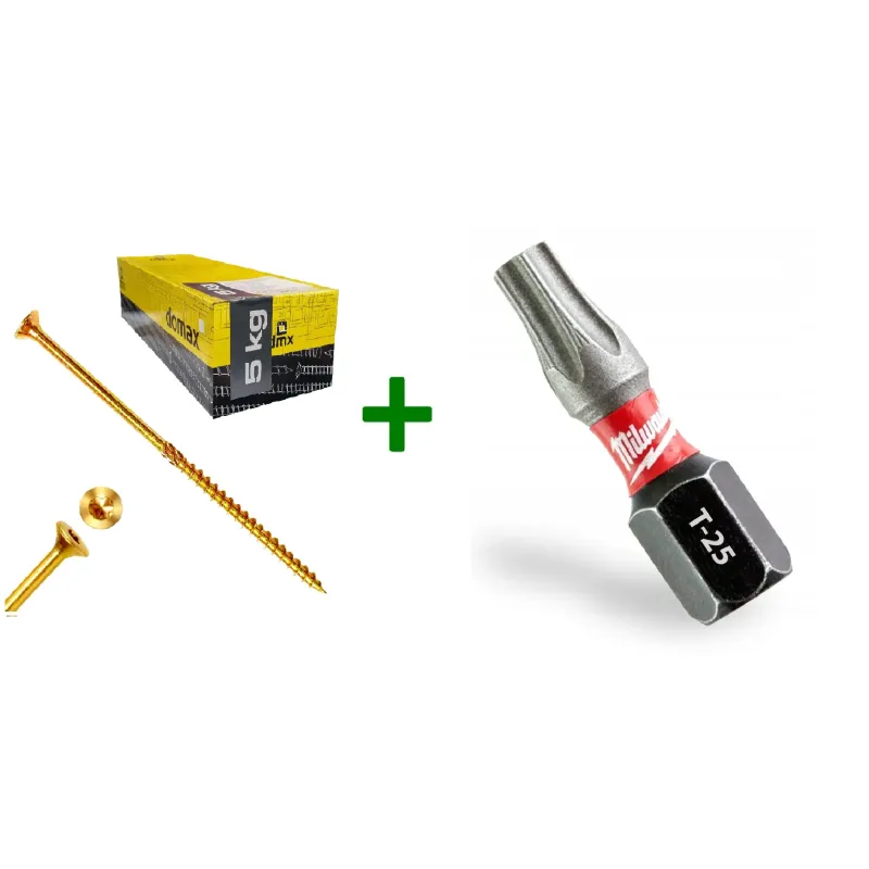 Wkręty ciesielskie stożkowe TORX 5x100 Domax 5kg + Bit Milwaukee TX25 (25mm)