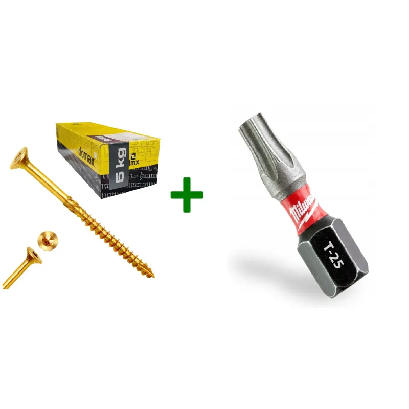 Wkręty ciesielskie stożkowe TORX 5x90 Domax 5kg + Bit Milwaukee TX25 (25mm)