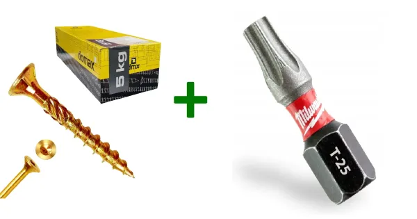 Wkręty ciesielskie stożkowe TORX 5x50 Domax 5kg + Bit Milwaukee TX25 (25mm)