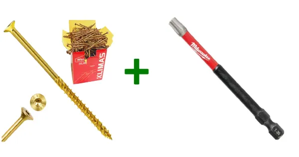 Wkręty ciesielskie stożkowe TORX 6x70 Klimas + Bit Milwaukee TX30 (90mm)