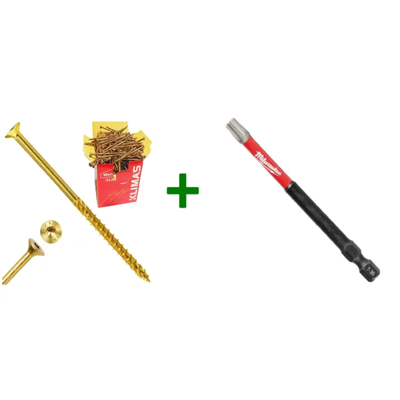 Wkręty ciesielskie stożkowe TORX 6x70 Klimas + Bit Milwaukee TX30 (90mm)