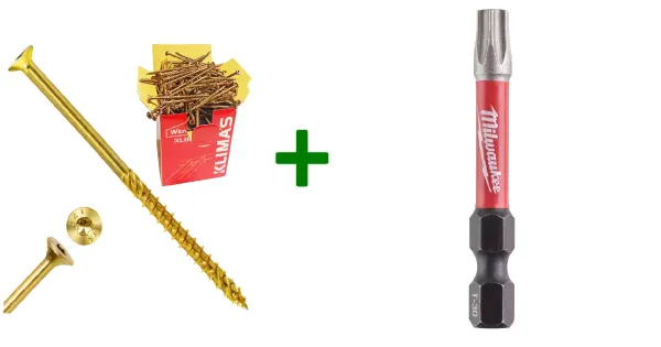 Wkręty ciesielskie stożkowe TORX 6x90 Klimas + Bit Milwaukee TX30 (50mm)