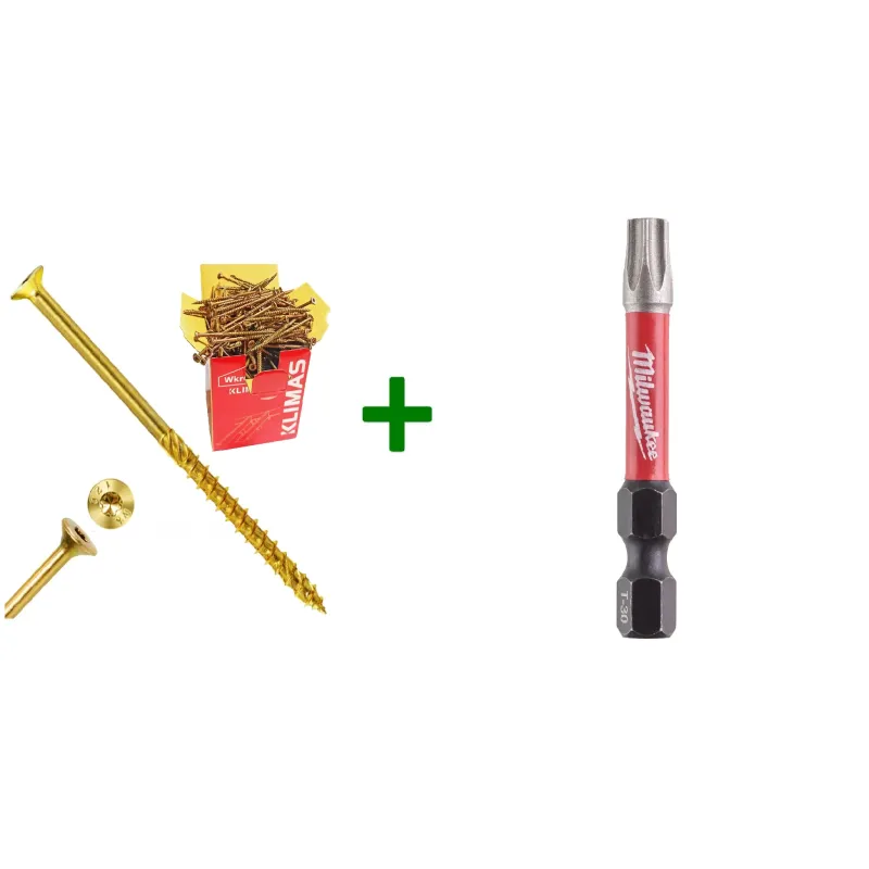 Wkręty ciesielskie stożkowe TORX 6x60 Klimas + Bit Milwaukee TX30 (50mm)