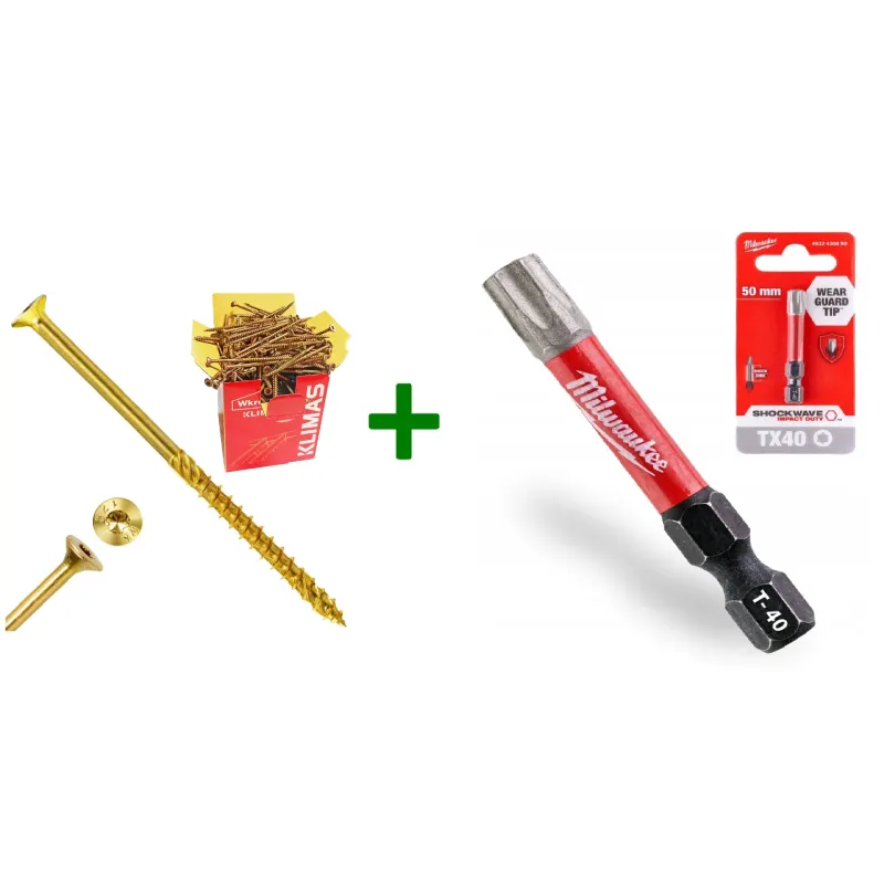 Wkręty ciesielskie stożkowe TORX 8x260 Klimas + Bit Milwaukee TX40 (50mm)