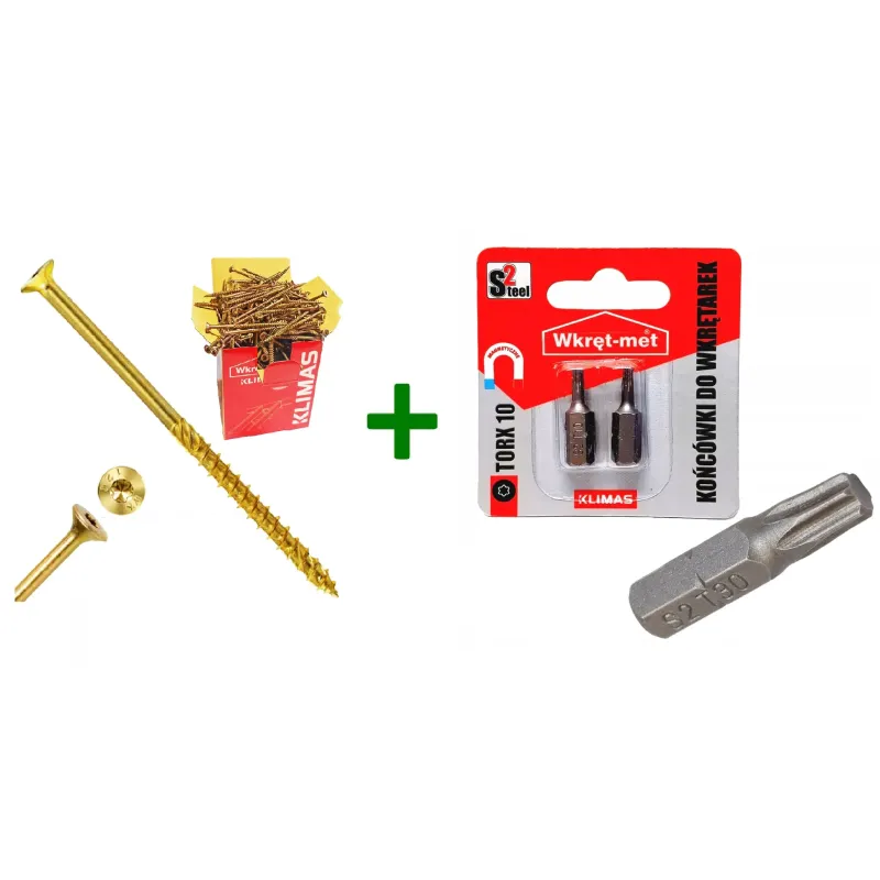 Wkręty ciesielskie stożkowe TORX 3x35 Klimas + Końcówki do wkrętarek, bit TORX TX10 - 2 szt.