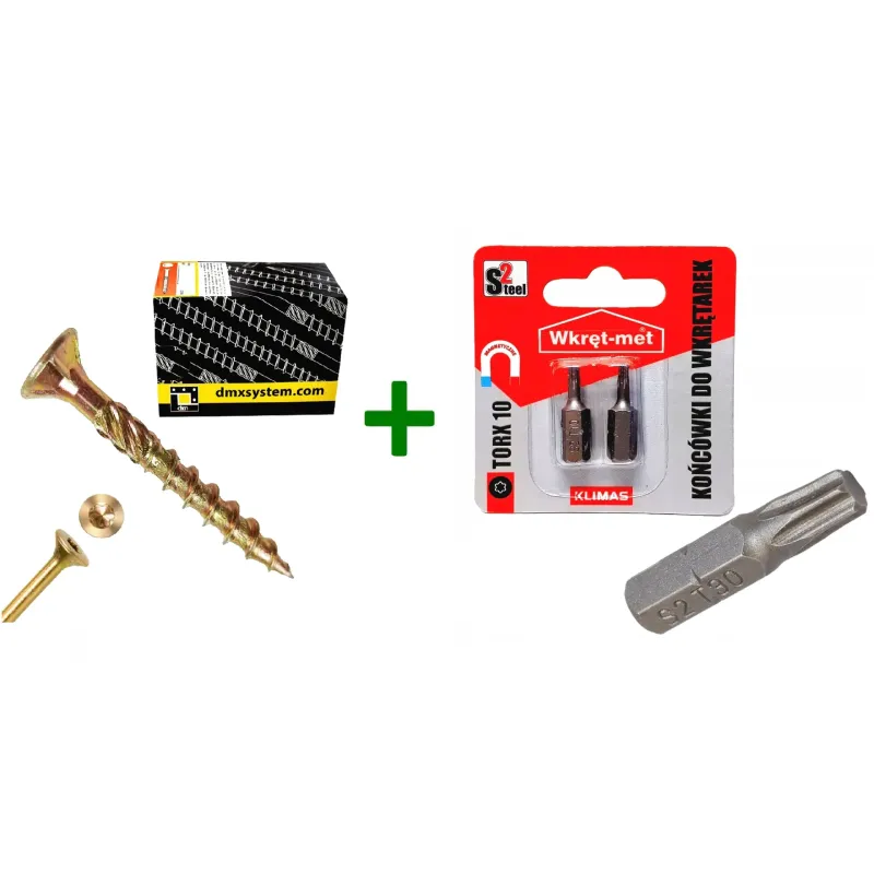 Wkręty ciesielskie stożkowe TORX 3x30 Domax + Końcówki do wkrętarek, bit TORX TX10 - 2 szt.