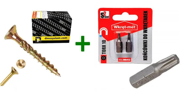 Wkręty ciesielskie stożkowe TORX 3x35 Domax + Końcówki do wkrętarek, bit TORX TX10 - 2 szt.